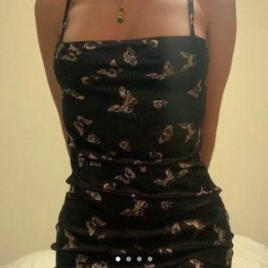 Black and Grey Velvet Butterfly Slip on Dress